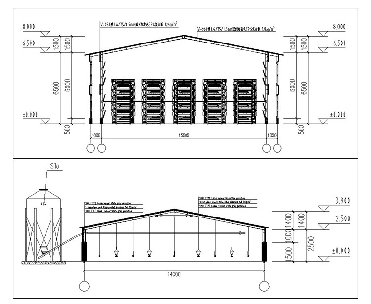 Galvanized/Painted Metal Frame PU/Rockwool/EPS Foam Sandwich Panel Poultry Farm Steel Structure Shed Chicken House for Broiler/Breeder/Egg/Layer Hens